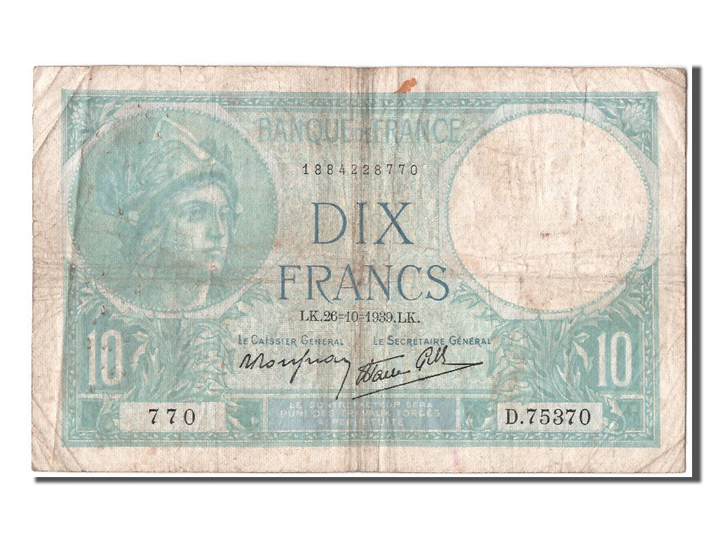 Banknote, France, 10 Francs, 10 F 1916-1942 ''Minerve'', 1939, 1939-10-26