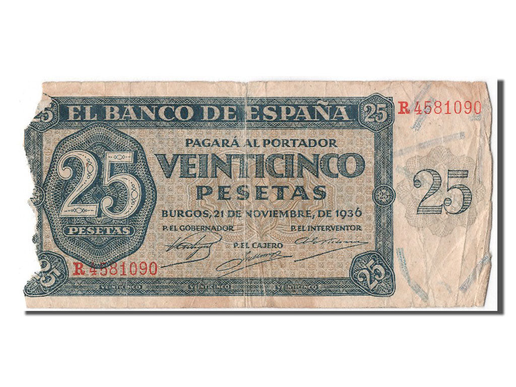 Billet, Espagne, 25 Pesetas, 1936, 1936-11-21, B