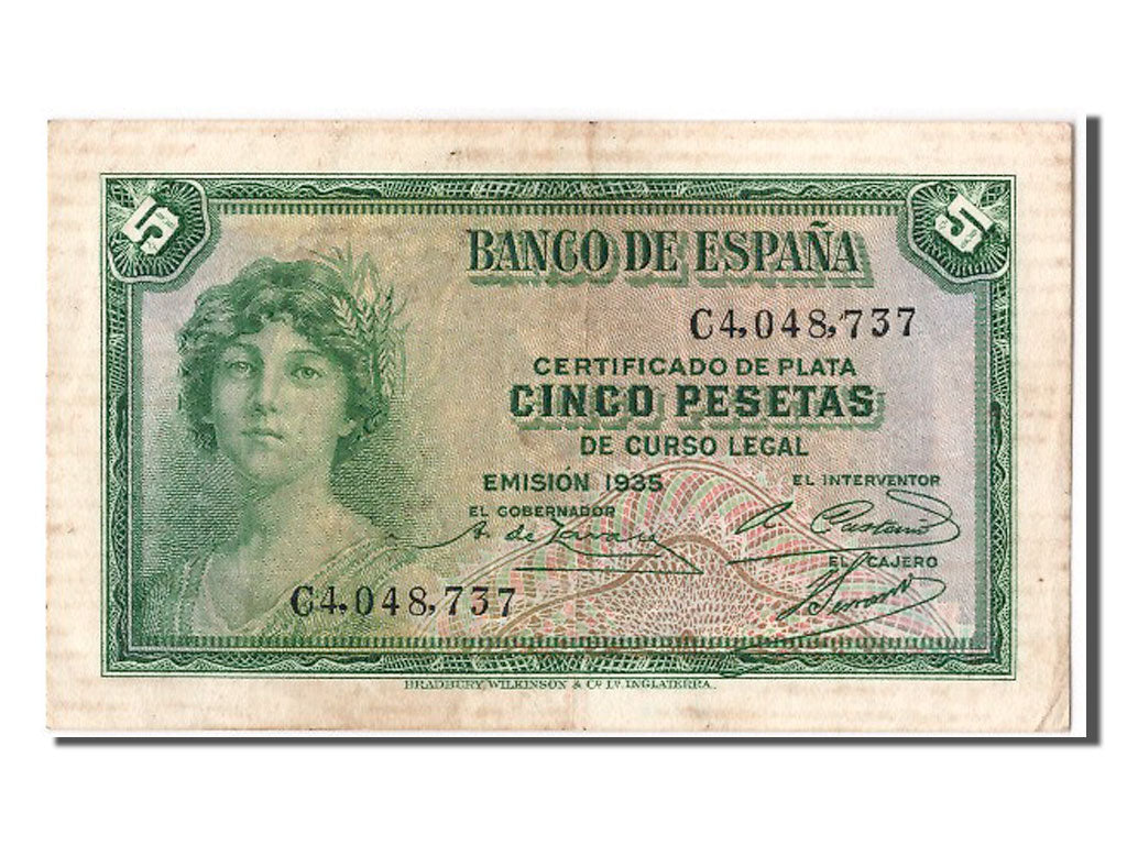Geldschein, Spanien, 5 Pesetas, 1935, SS