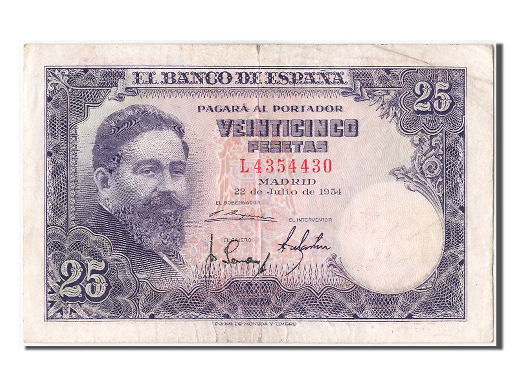 Billete, 25 Pesetas, 1954, España, 1954-07-22, MBC+
