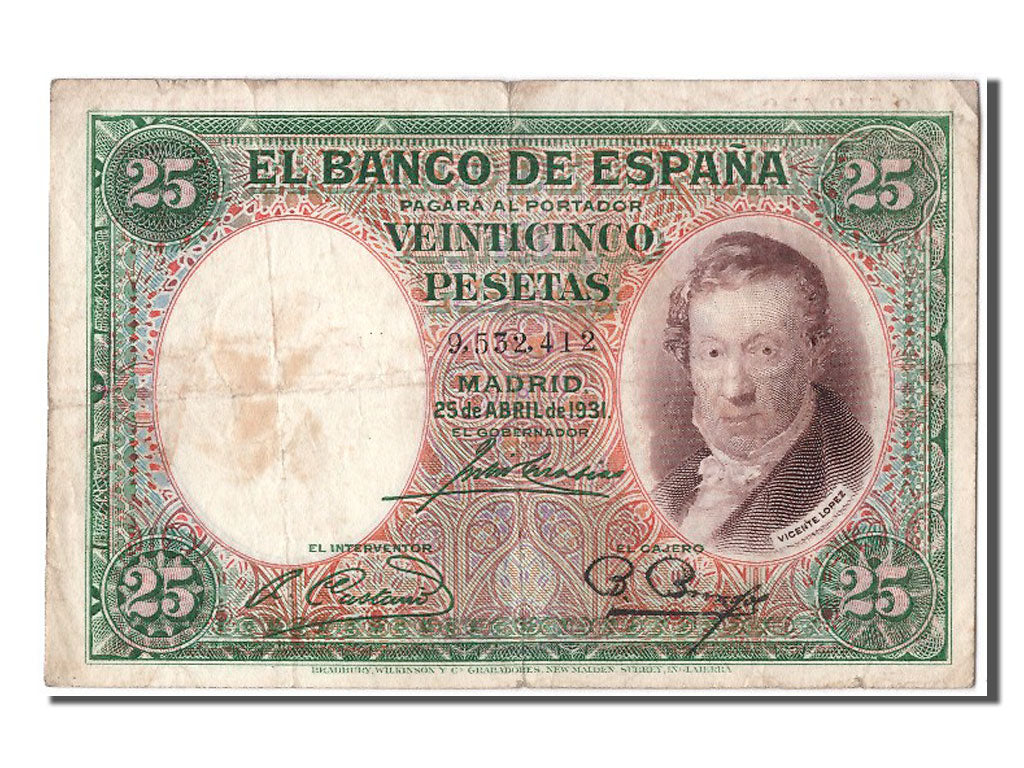 Banknote, Spain, 25 Pesetas, 1931, 1931-04-25, VF(20-25)