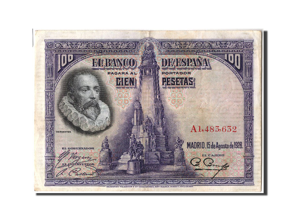 Biljet, Spanje, 100 Pesetas, 1928, 1928-08-15, TTB+