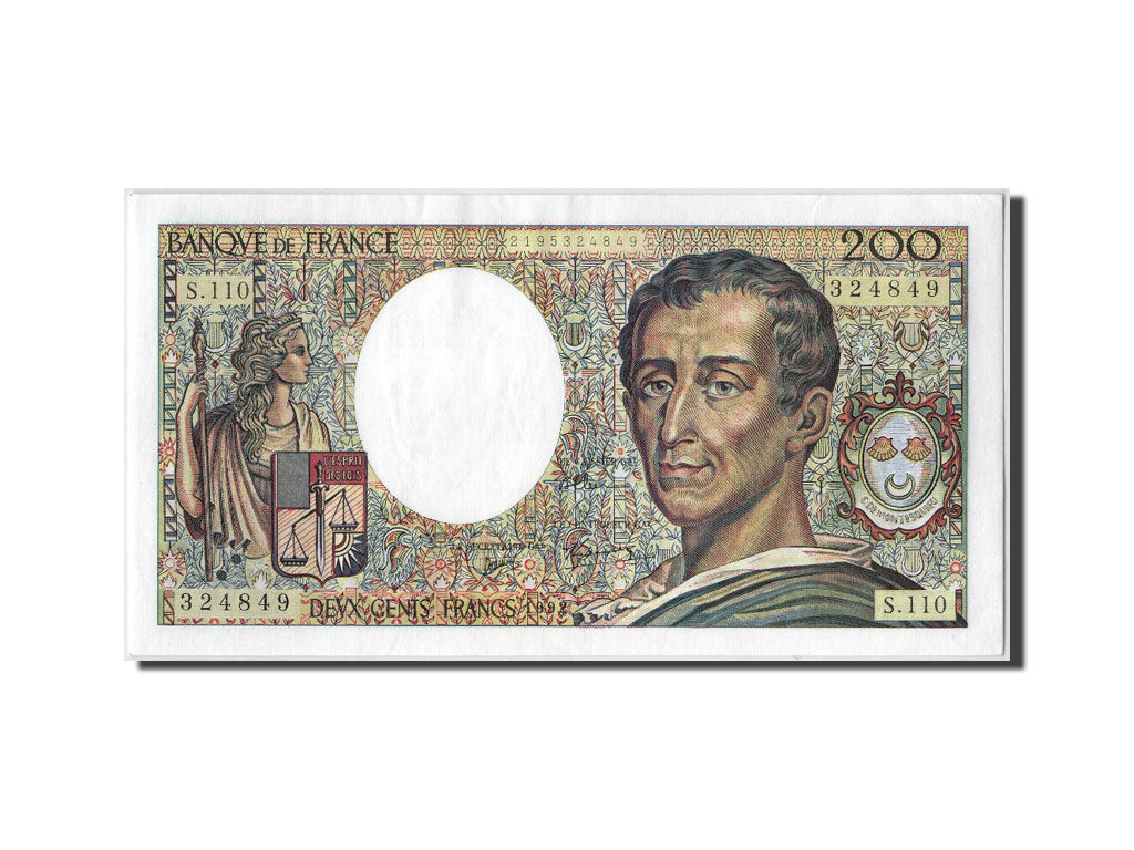 Geldschein, Frankreich, 200 Francs, 200 F 1981-1994 ''Montesquieu'', 1992, VZ+