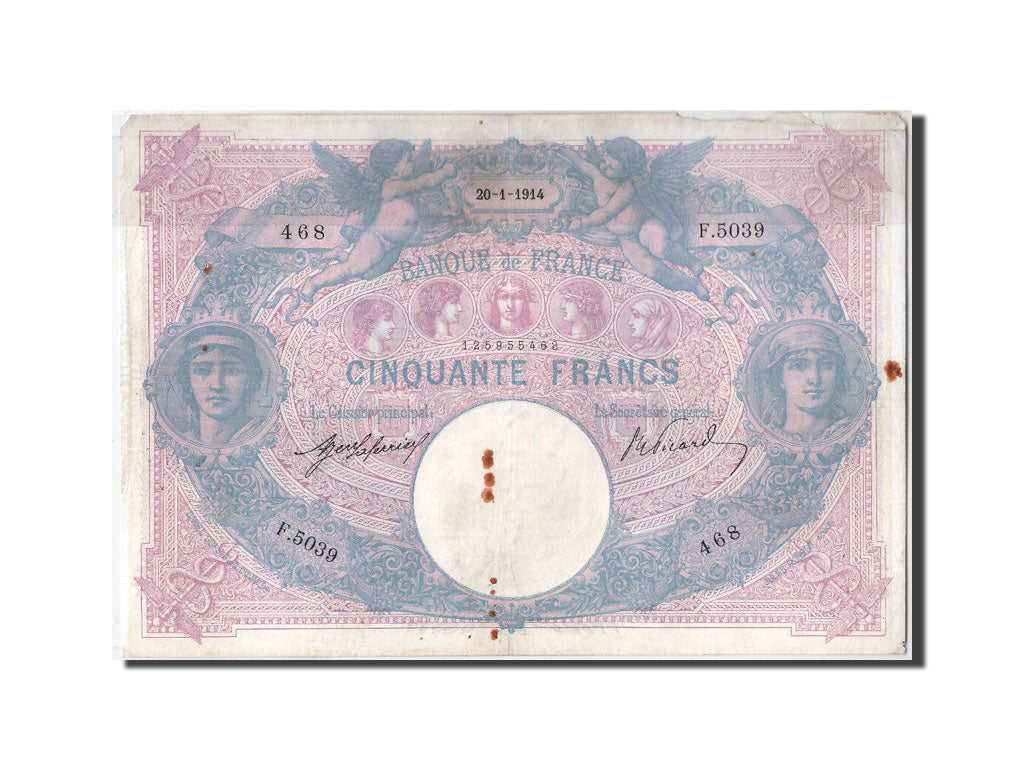 Geldschein, Frankreich, 50 Francs, 50 F 1889-1927 ''Bleu et Rose'', 1914