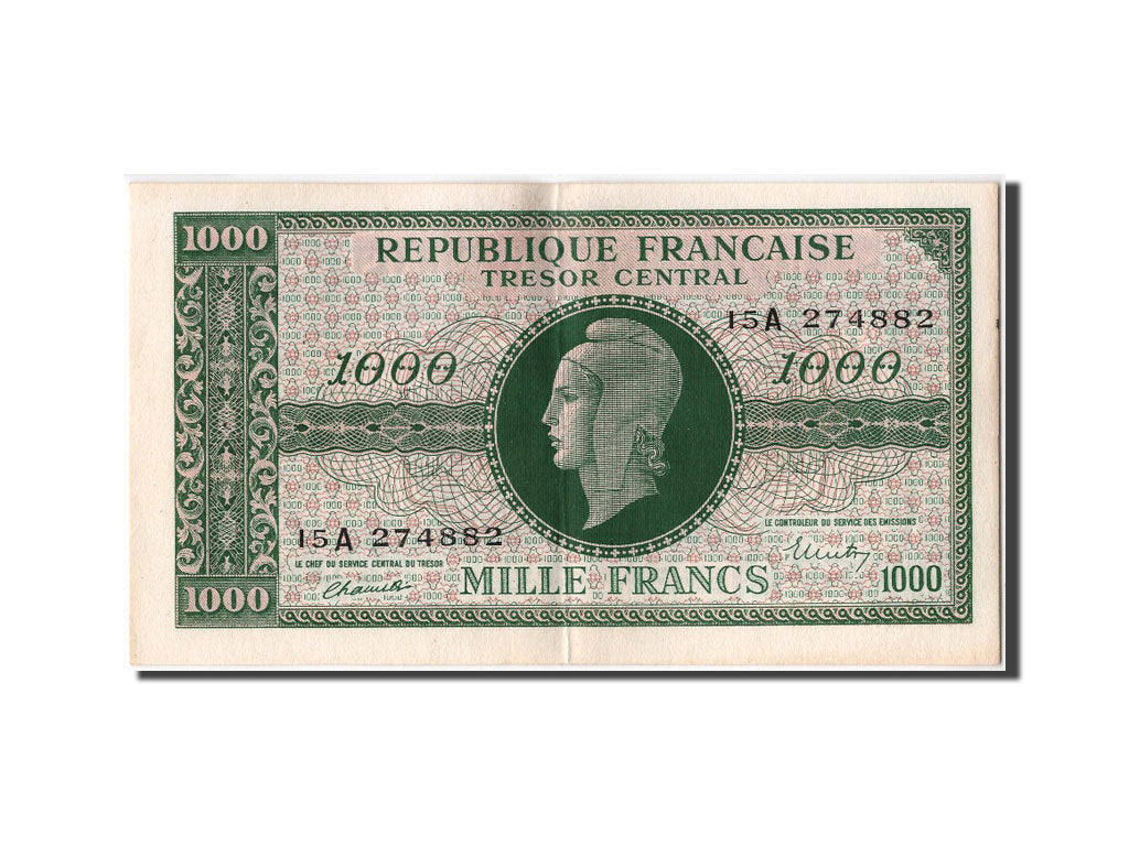 Billete, Francia, 1000 Francs, 1943-1945 Marianne, EBC+, Fayette:VF 12.1, KM:107