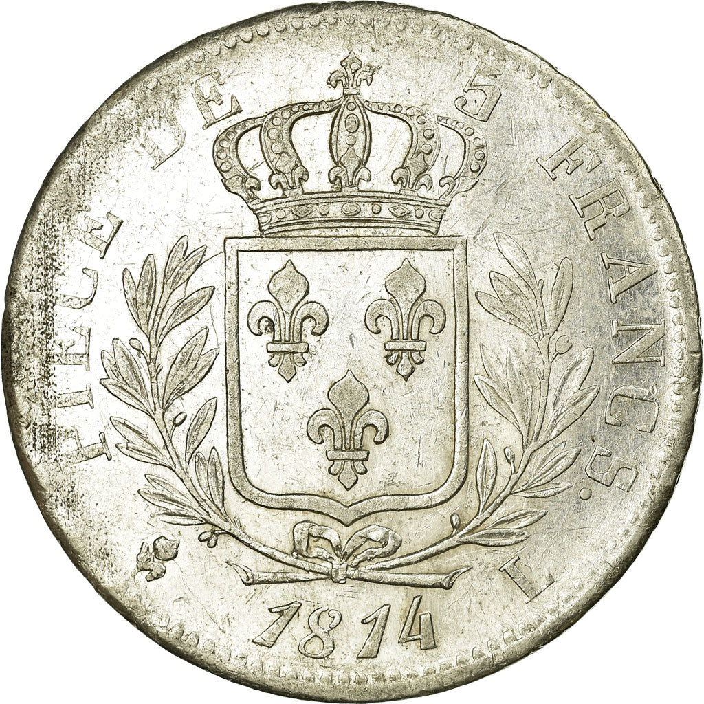 Coin, France, Louis XVIII, Louis XVIII, 5 Francs, 1814, Bayonne, AU(50-53)