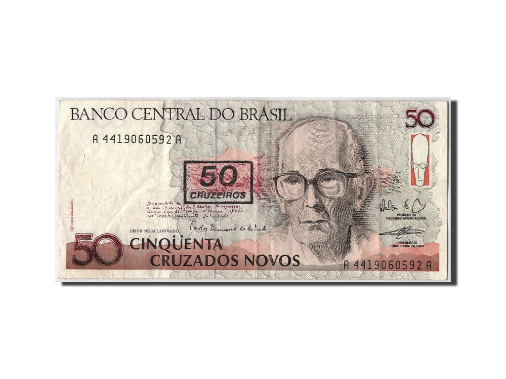 Banknote, Brazil, 50 Cruzeiros on 50 Cruzados Novos, EF(40-45)