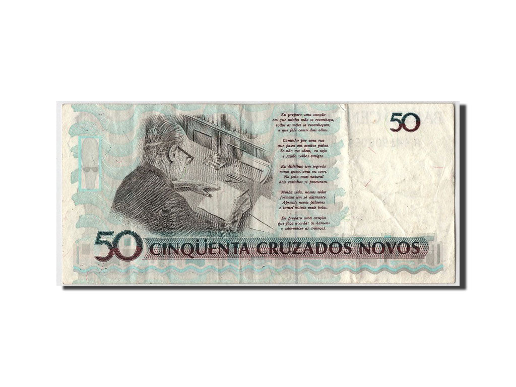 Banknote, Brazil, 50 Cruzeiros on 50 Cruzados Novos, EF(40-45)