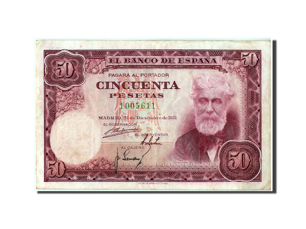Biljet, Spanje, 50 Pesetas, 1951, 1951-12-31, SUP
