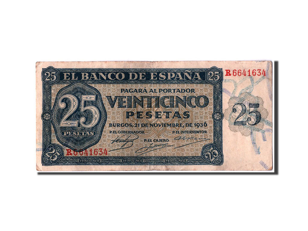 Geldschein, Spanien, 25 Pesetas, 1936, 1936-11-21, SS+