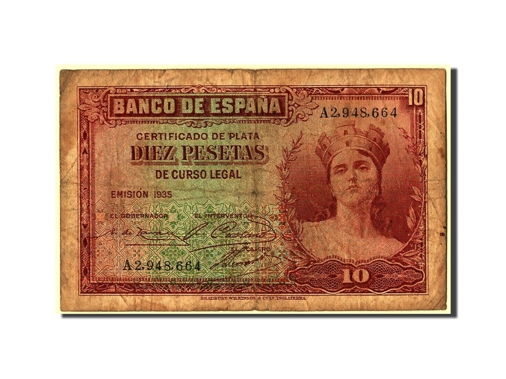 Banknote, Spain, 10 Pesetas, 1935, VF(20-25)