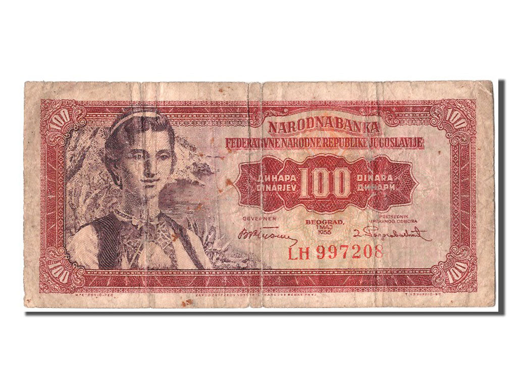 Banconote, Iugoslavia, 100 Dinara, 1955, 1955-05-01, B+