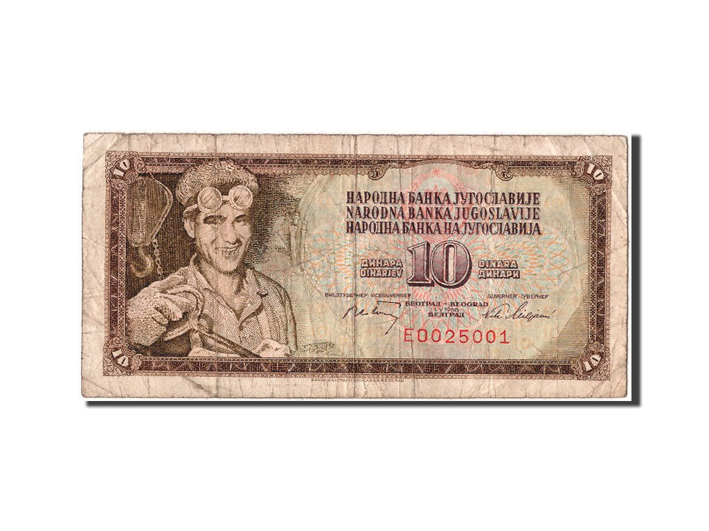 Banconote, Iugoslavia, 10 Dinara, 1968, 1968-05-01, MB