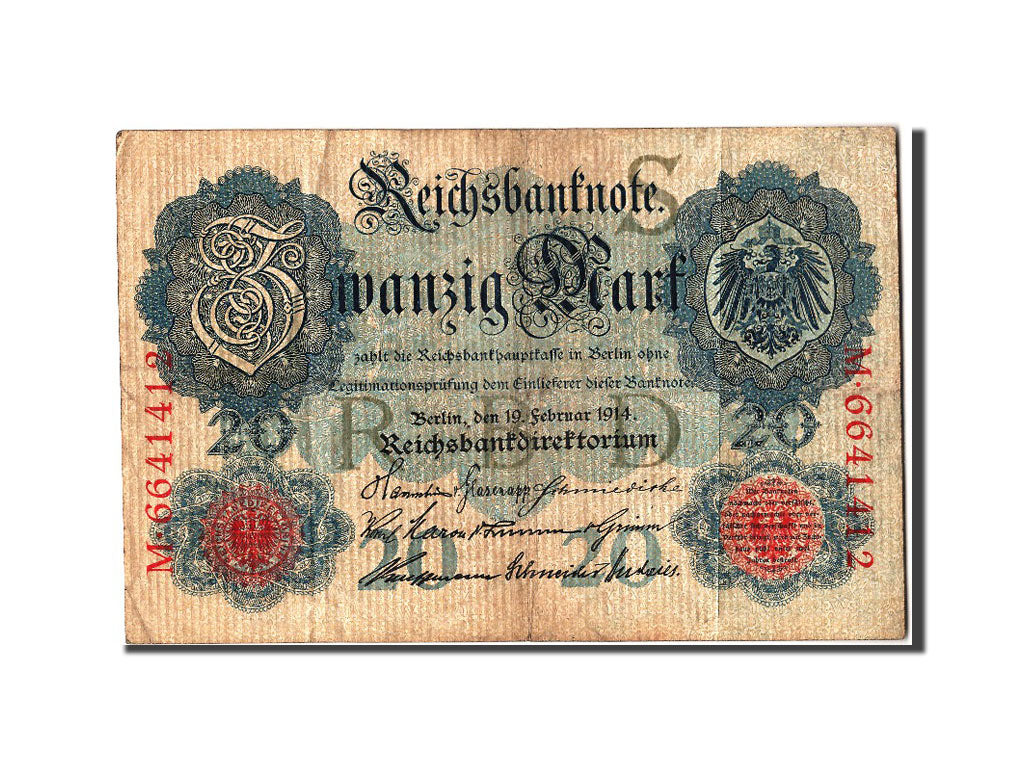 Billete, 20 Mark, 1914, Alemania, 1914-02-19, BC+