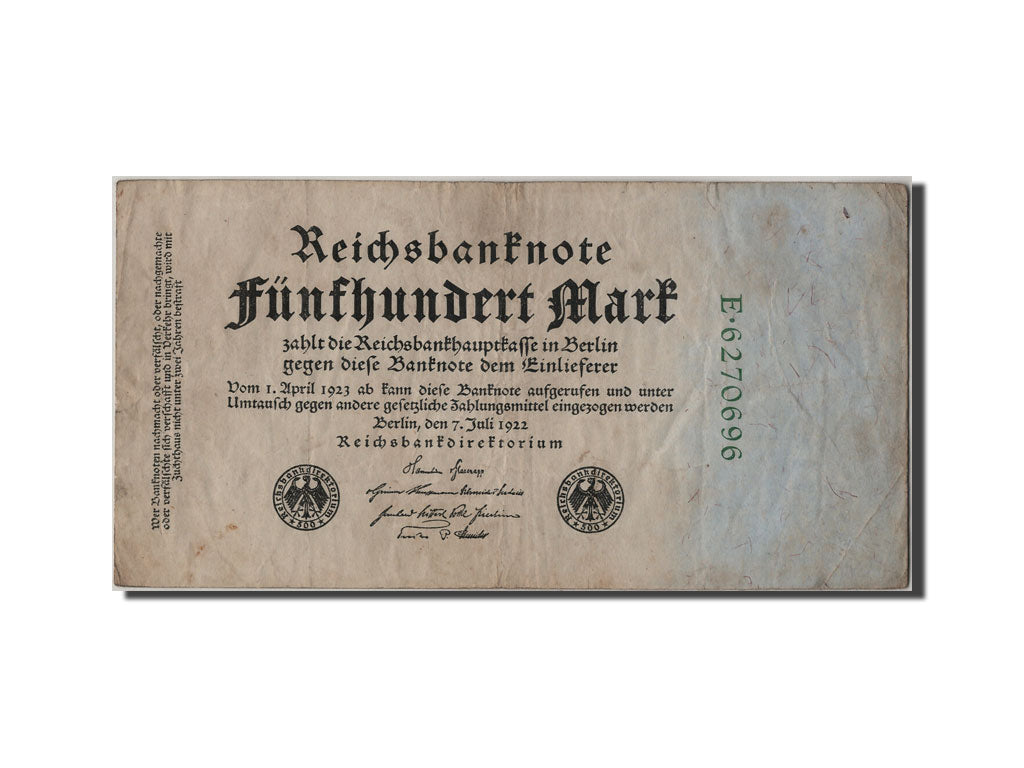 Billete, 500 Mark, 1922, Alemania, 1922-07-07, BC+