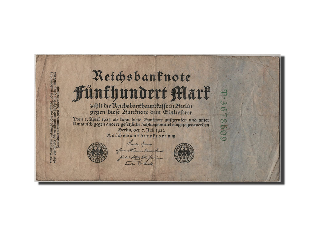 Billet, Allemagne, 500 Mark, 1922, 1922-07-07, TB