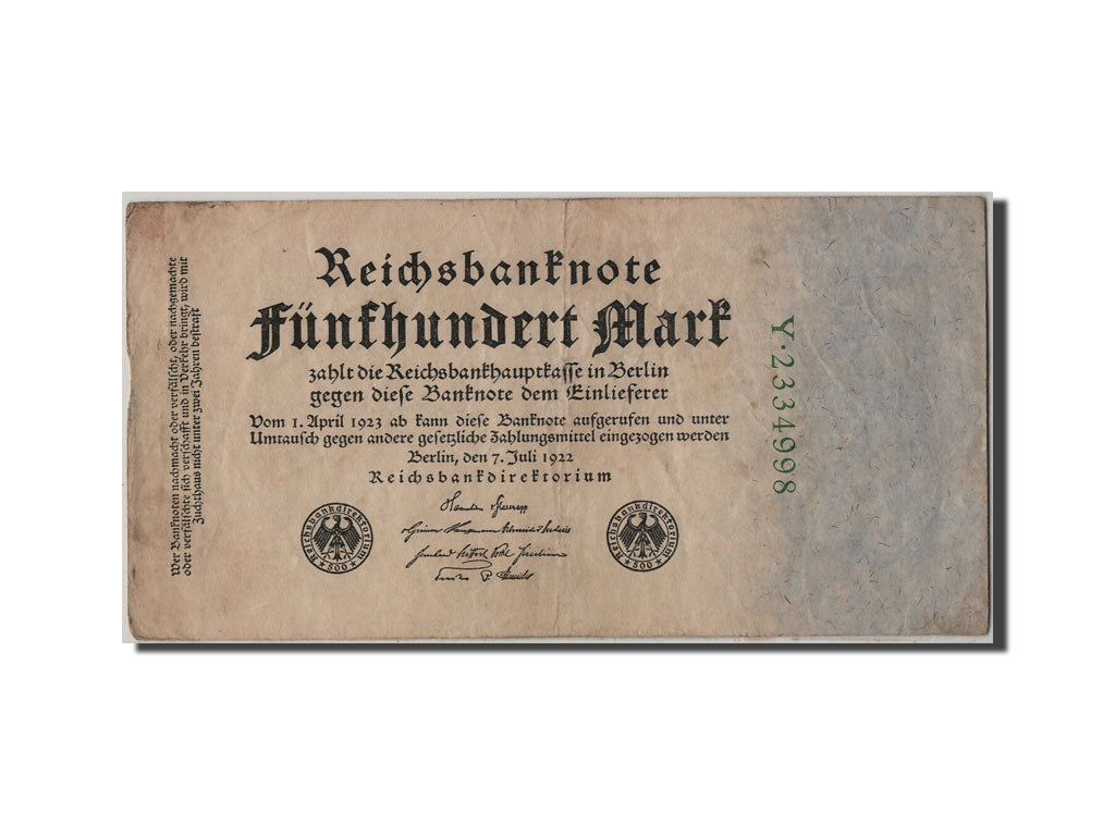 Billete, 500 Mark, 1922, Alemania, 1922-07-07, MBC