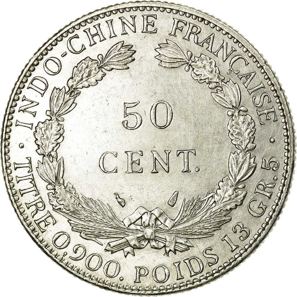 Moneta, Indocina francese, 50 Cents, 1936, Paris, SPL, Argento, Lecompte:261