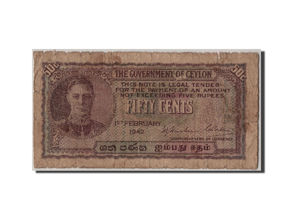 Billete, 50 Cents, 1942, Ceilán, 1942-02-01, RC