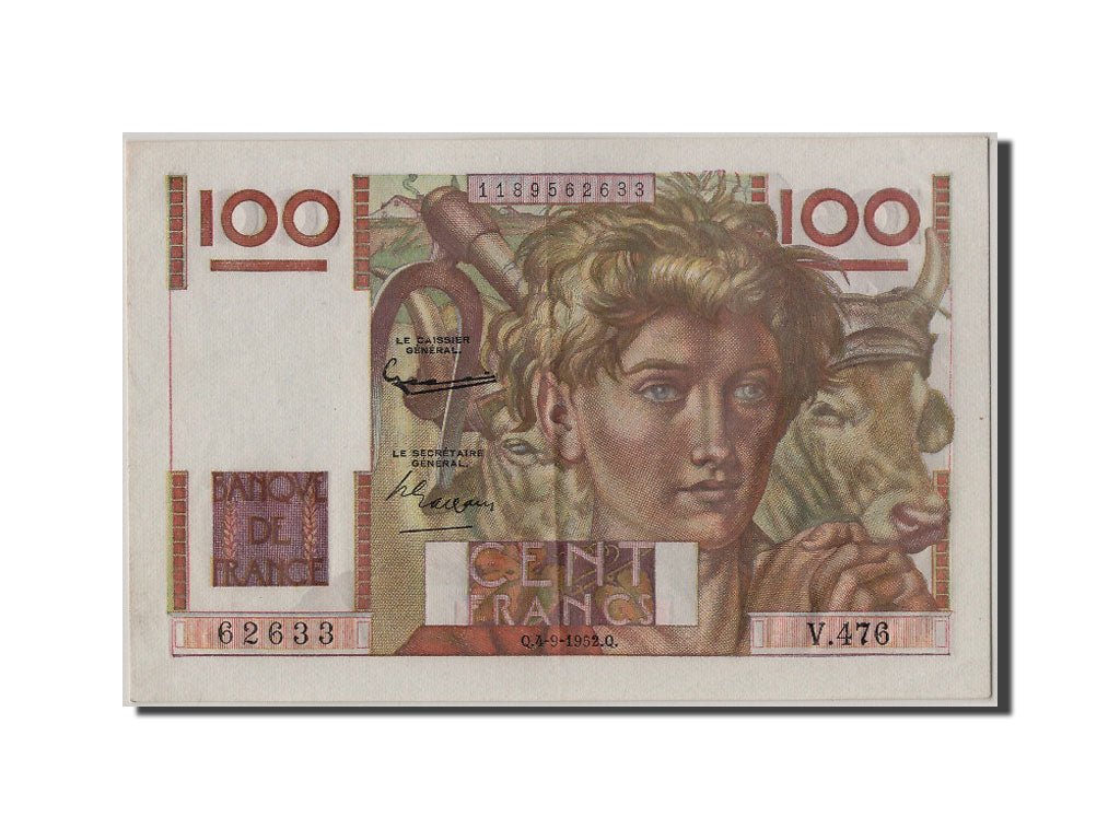 Billete, Francia, 100 Francs, 100 F 1945-1954 ''Jeune Paysan'', 1952