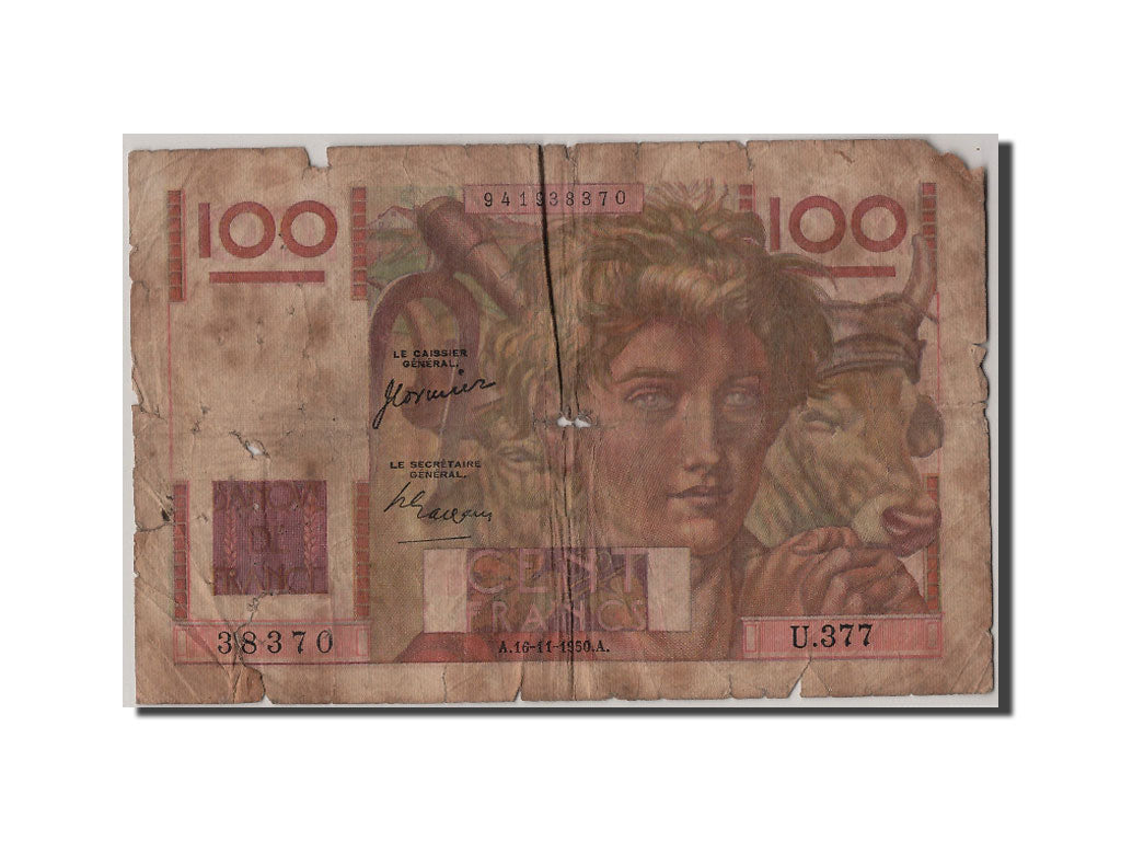 Billet, France, 100 Francs, 100 F 1945-1954 ''Jeune Paysan'', 1950, 1950-11-16