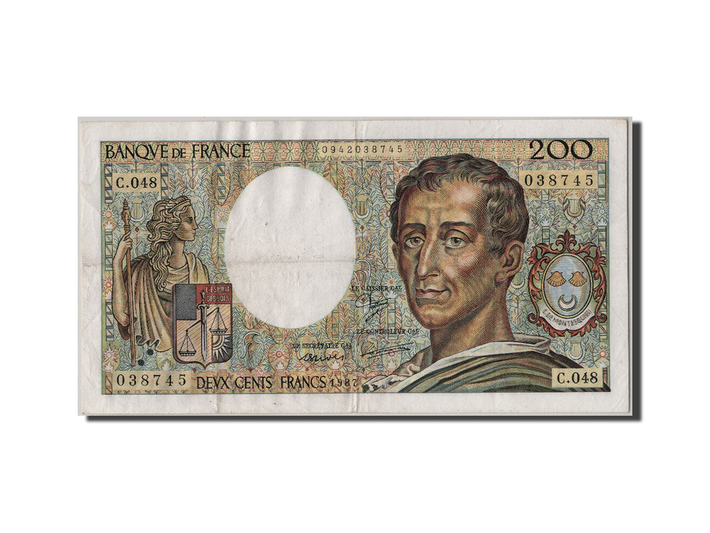 Geldschein, Frankreich, 200 Francs, 200 F 1981-1994 ''Montesquieu'', 1987, SS