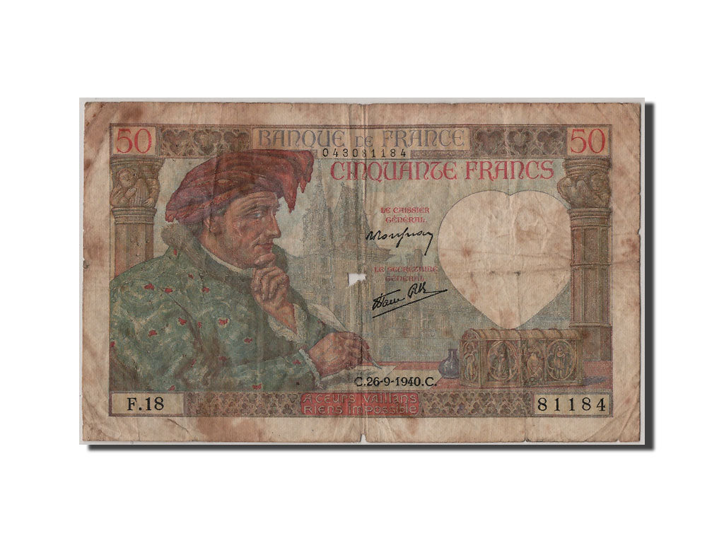 Banknot, Francja, 50 Francs, Jacques Coeur, 1940, 1940-09-26, F(12-15)
