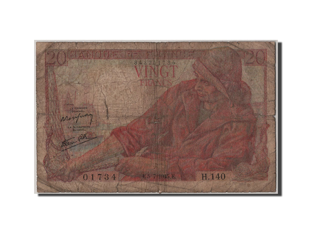 Banknote, France, 20 Francs, 20 F 1942-1950 ''Pêcheur'', 1945, 1945-07-05