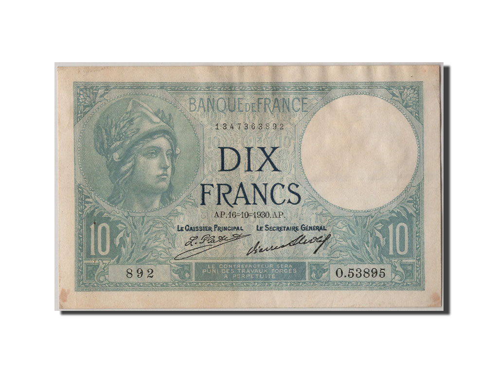 Billete, Francia, 10 Francs, 10 F 1916-1942 ''Minerve'', 1930, 1930-10-16, MBC