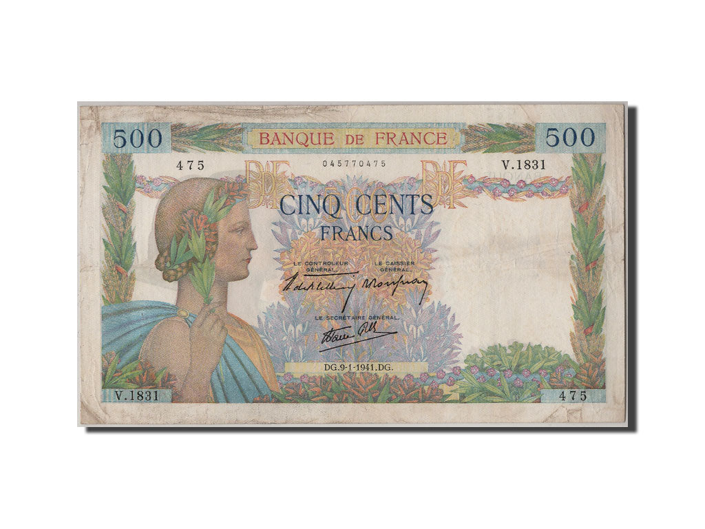 Banknote, France, 500 Francs, 500 F 1940-1944 ''La Paix'', 1941, 1941-01-09