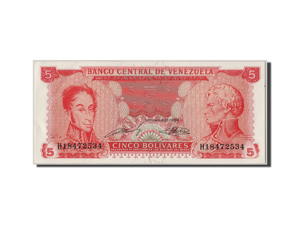 Billet, Venezuela, 5 Bolivares, 1989, 1989-09-21, SPL