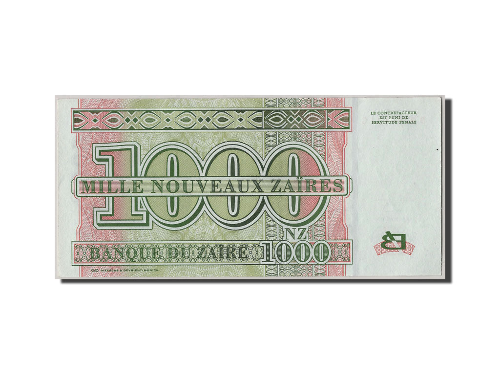 Banknote, Zaire, 1000 Nouveaux Zaïres, 1995, UNC(65-70)