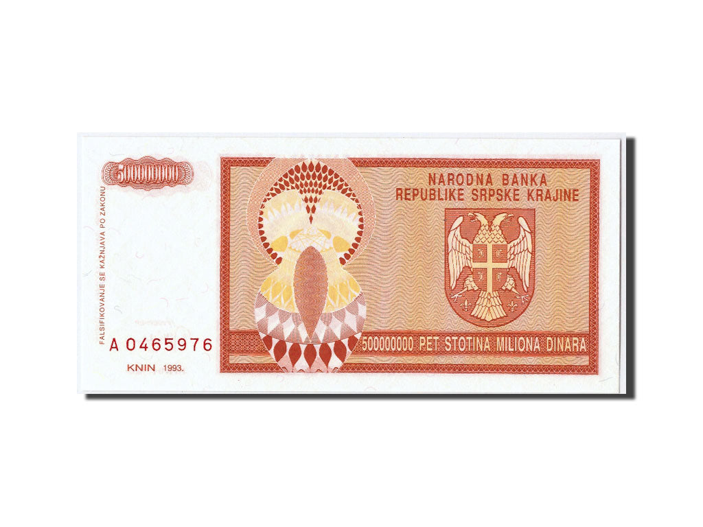 Billet, Croatie, 500 Million Dinara, 1993, NEUF