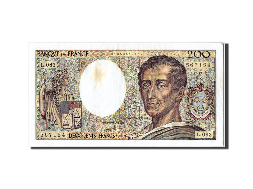 Banknote, France, 200 Francs, 200 F 1981-1994 ''Montesquieu'', 1989, AU(50-53)