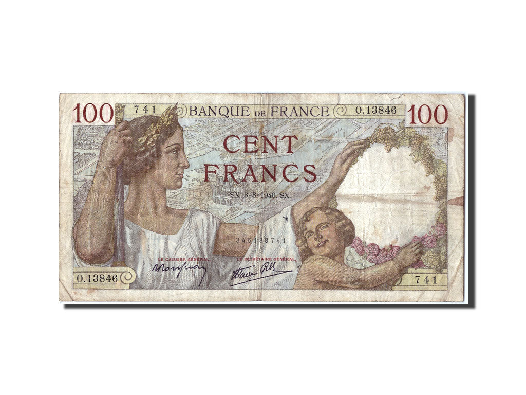 Banknote, France, 100 Francs, 100 F 1939-1942 ''Sully'', 1940, 1940-08-08