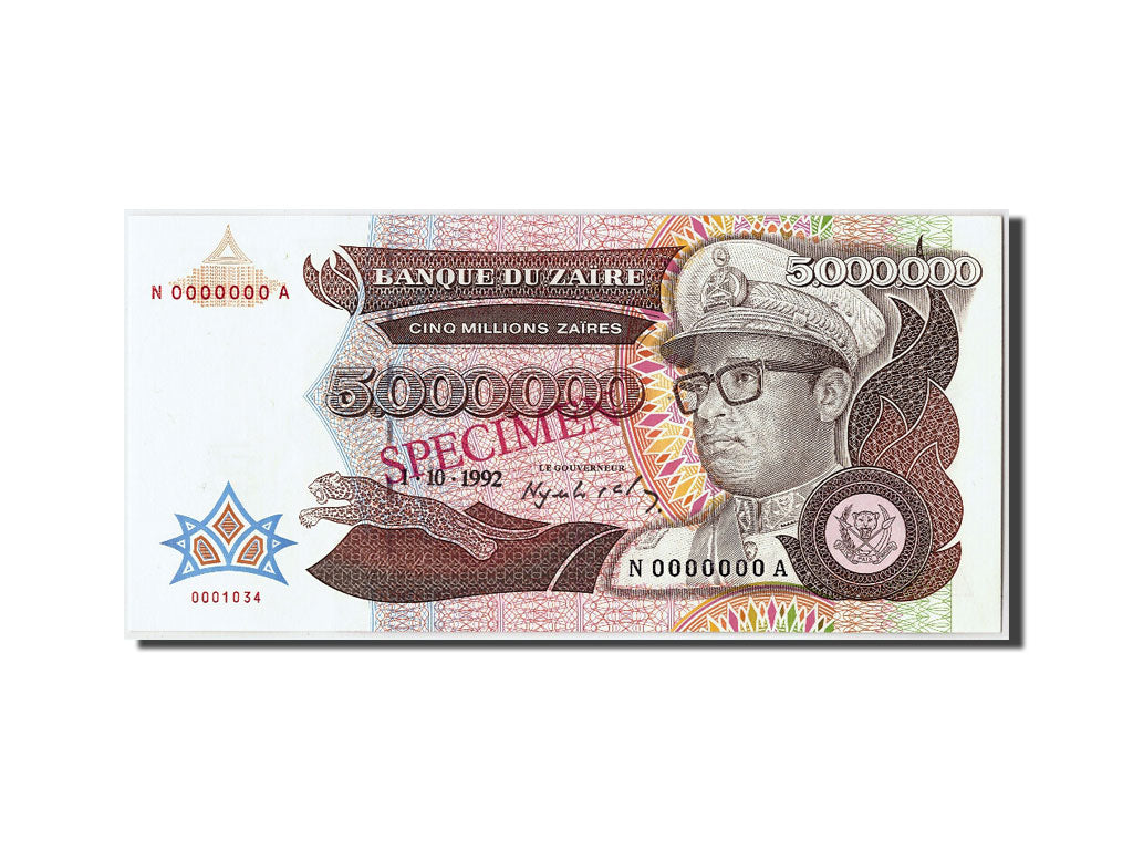 Banknote, Zaire, 5,000,000 Zaïres, 1992, 1992-10-01, UNC(65-70)