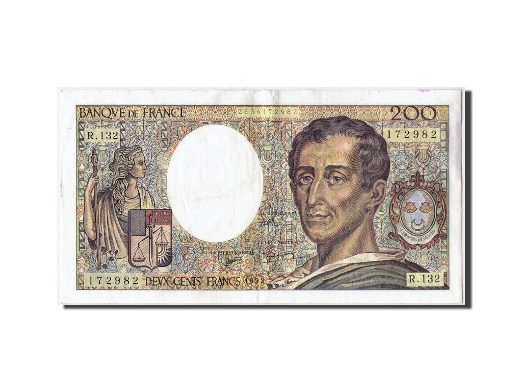 Billete, Francia, 200 Francs, 200 F 1981-1994 ''Montesquieu'', 1992, BC+