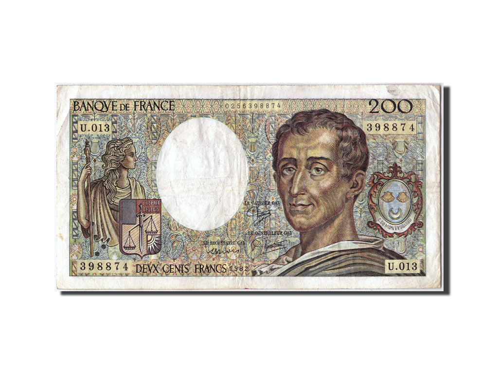 Banknot, Francja, 200 Francs, Montesquieu, 1982, VF(20-25), Fayette:70.2