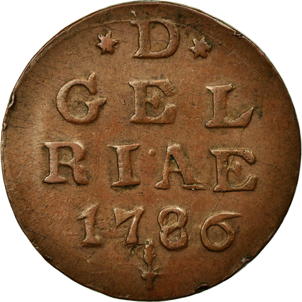 Coin, Netherlands, GELDERLAND, Duit, 1786, AU(50-53), Copper, KM:105