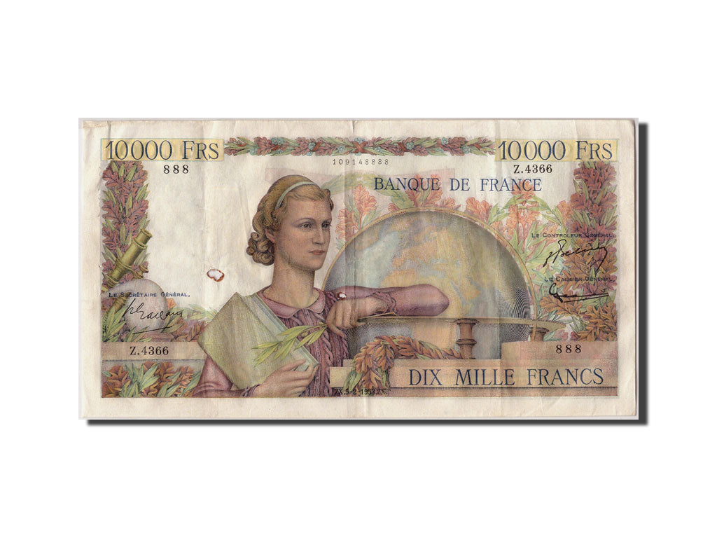 Banknote, France, 10,000 Francs, 10 000 F 1945-1956 ''Génie Français'', 1953