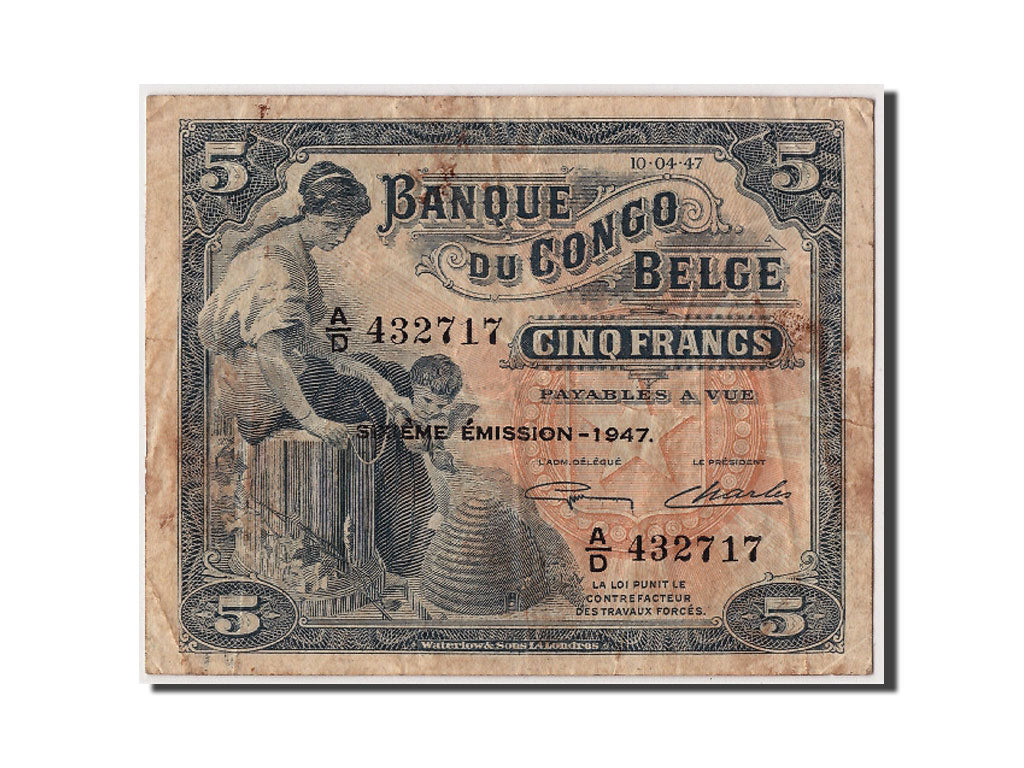 Billete, 5 Francs, 1947, Congo belga, 1947-04-10, BC+