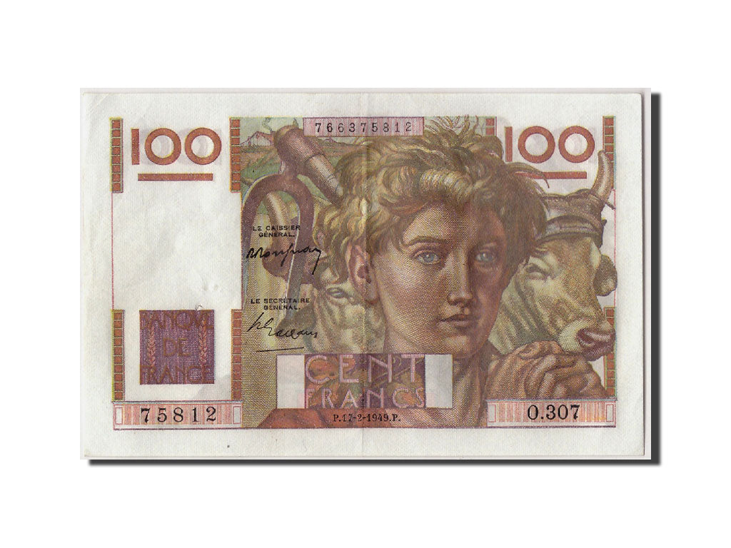 Banknot, Francja, 100 Francs, Jeune Paysan, 1949, 1949-02-17, UNC(60-62)