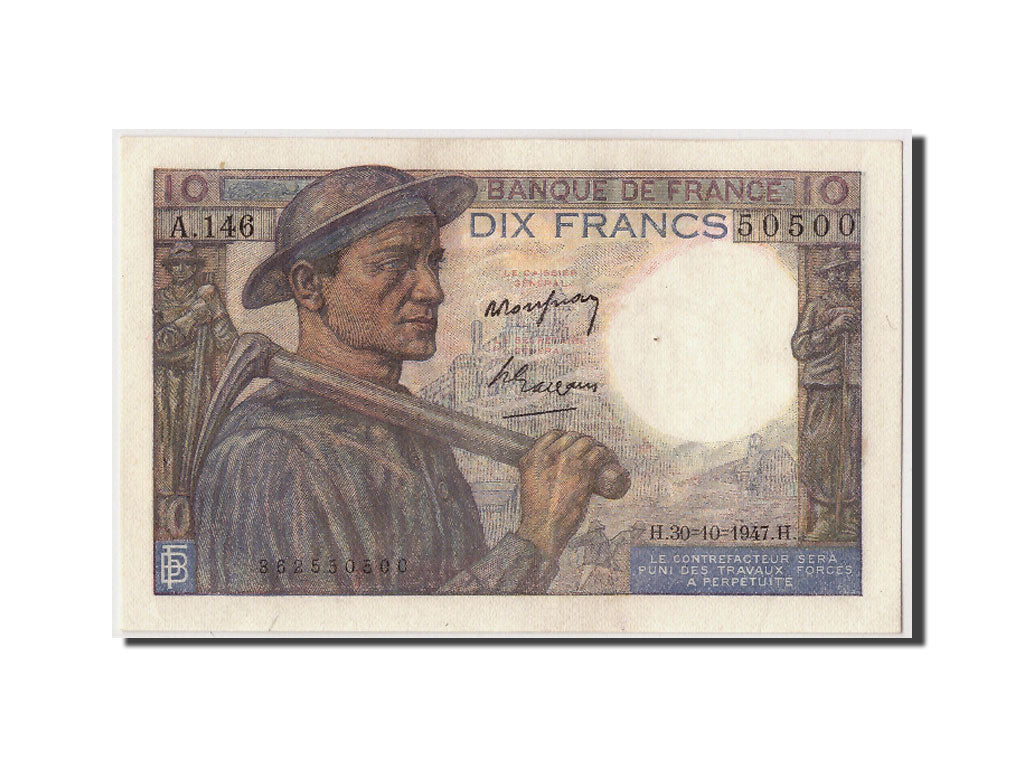 Biljet, Frankrijk, 10 Francs, 10 F 1941-1949 ''Mineur'', 1947, 1947-10-30, SUP