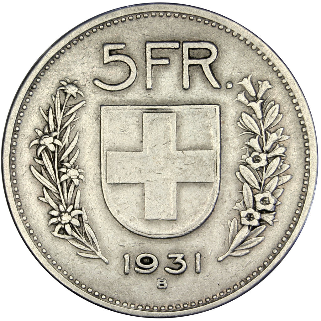 Coin, Switzerland, 5 Francs, 1931, Bern, EF(40-45), Silver, KM:40