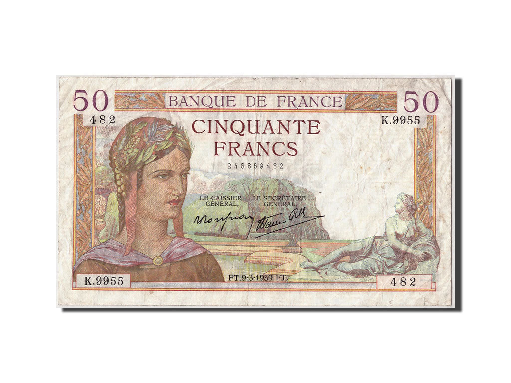Geldschein, Frankreich, 50 Francs, 50 F 1934-1940 ''Cérès'', 1939, 1939-03-09