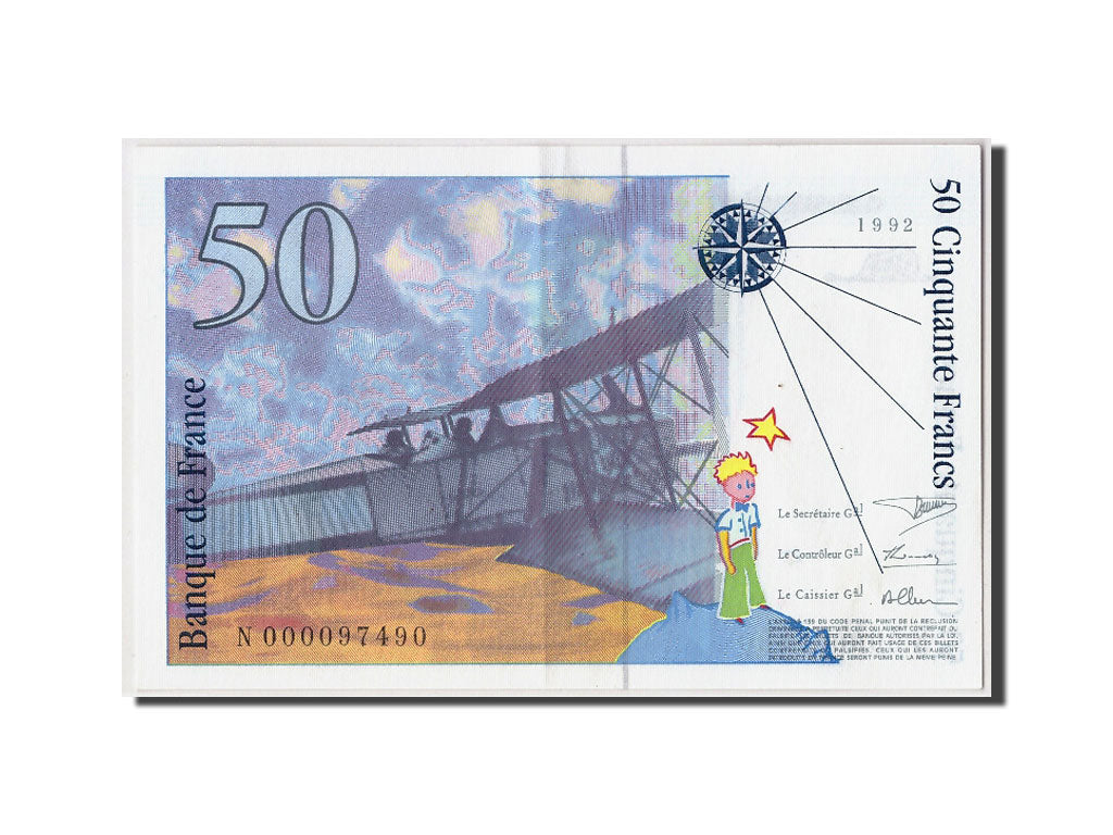 Geldschein, Frankreich, 50 Francs, 50 F 1992-1999 ''St Exupéry'', 1992, 1992