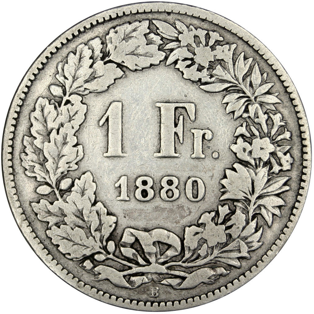 Moneda, Suiza, Franc, 1880, Bern, BC+, Plata, KM:24