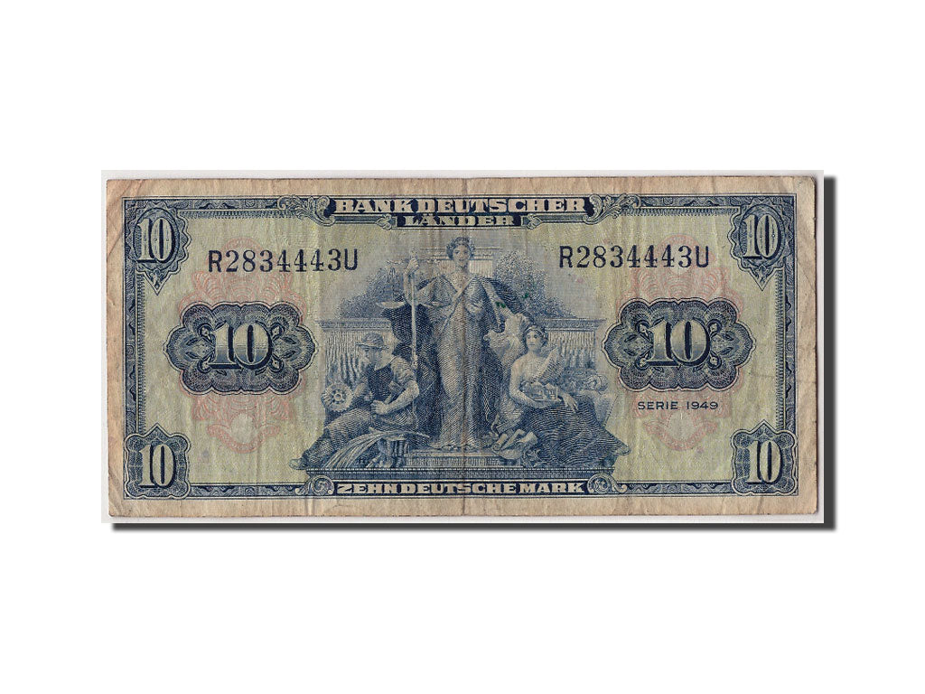 Banconote, GERMANIA - REPUBBLICA FEDERALE, 10 Deutsche Mark, 1949, 1949-08-22