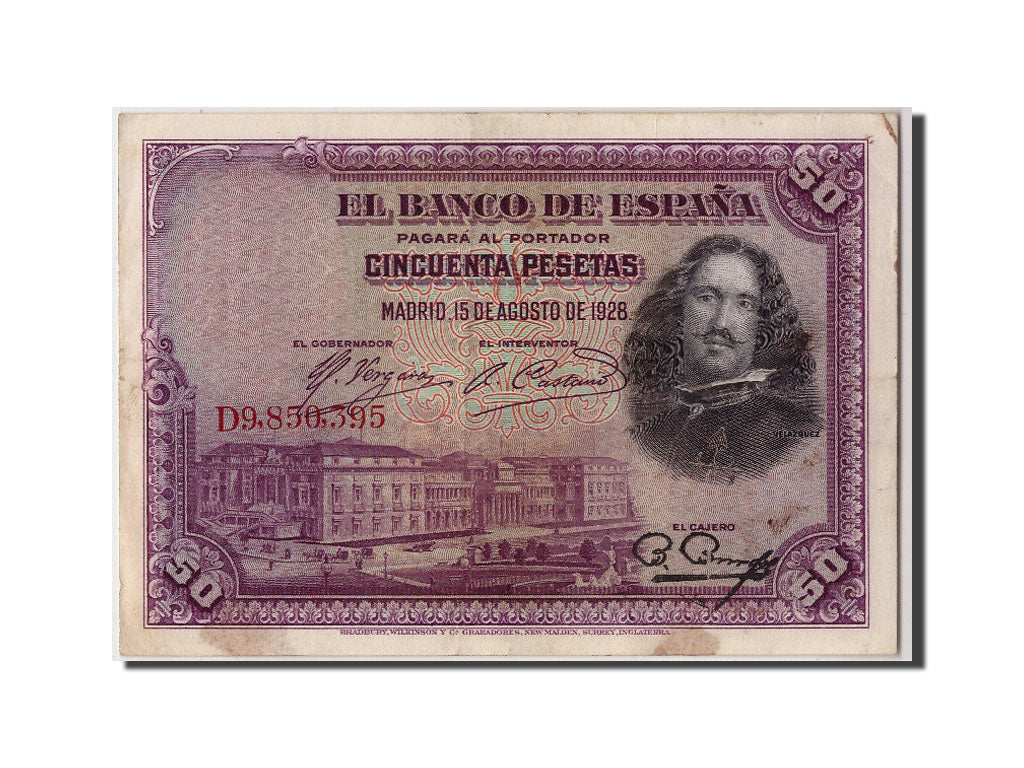 Biljet, Spanje, 50 Pesetas, 1928, 1928-08-15, TB+