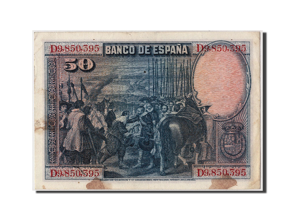 Biljet, Spanje, 50 Pesetas, 1928, 1928-08-15, TB+